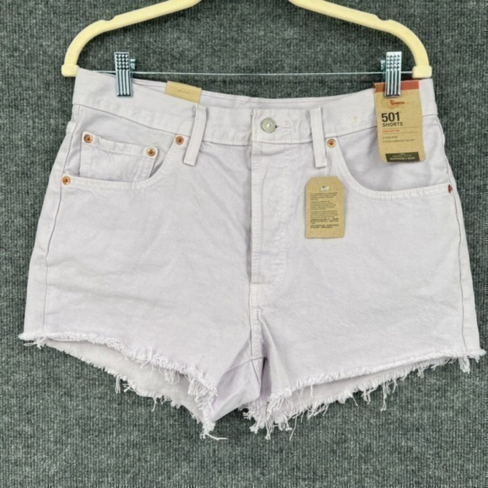Levis 501 Shorts Womens 31 Pale Blue Gray Cut Off High Rise Button Fly Denim
